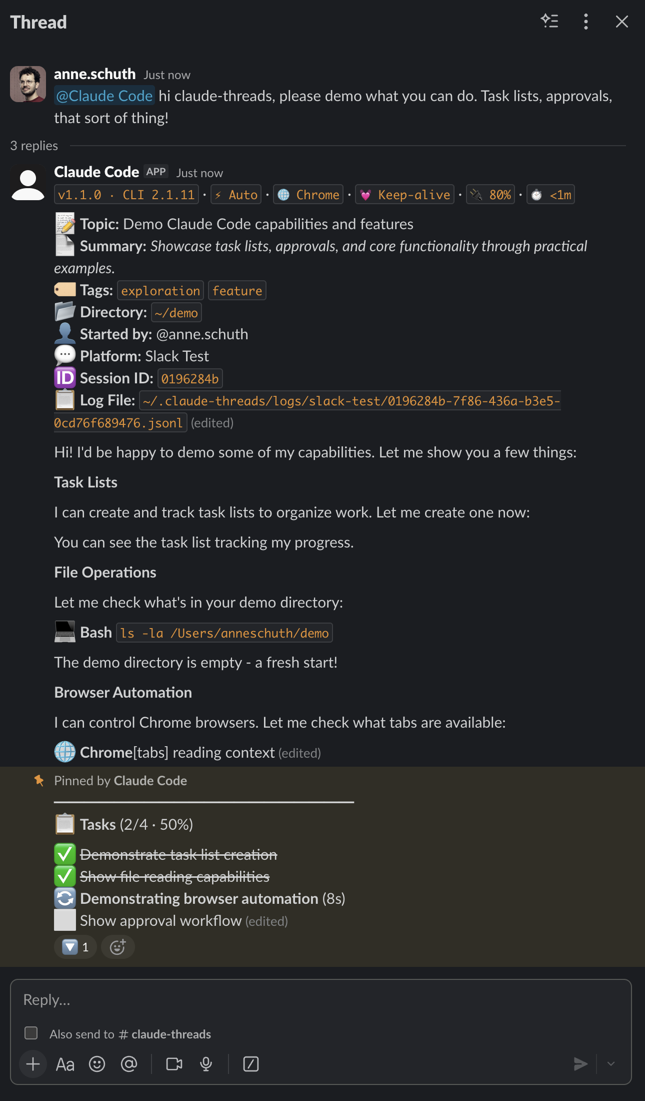 Claude Code session in Slack
